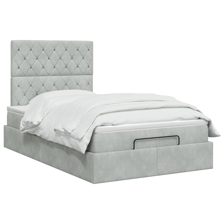 Ottoman bed met matras Lichtgrijs 120 x 190 cm Fluweel