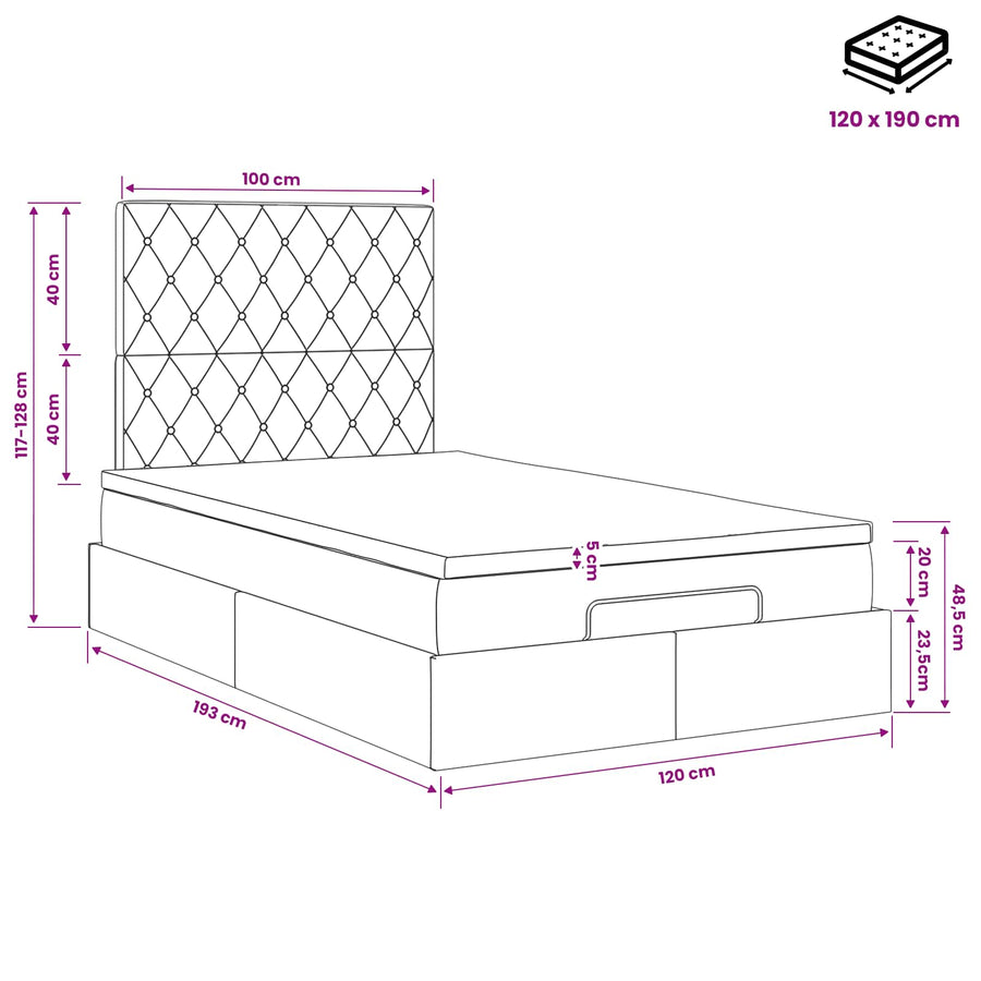Ottoman bed met matras Lichtgrijs 120 x 190 cm Fluweel