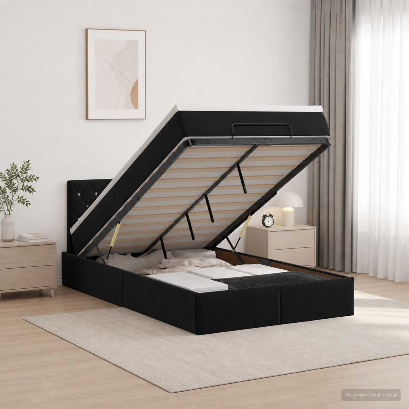 Ottoman bed met matras Zwart 120 x 190 cm Fluweel