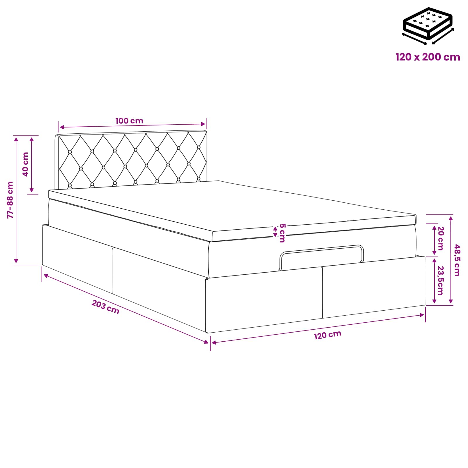 Ottoman bed met matras Donkergrijs 120 x 200 cm Fluweel
