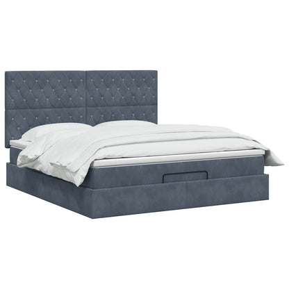 Ottoman bed met matras Donkergrijs 140 x 190 cm Fluweel