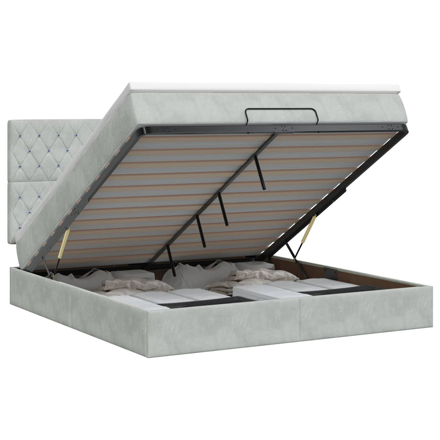 Ottoman bed met matras Lichtgrijs 180 x 200 cm Fluweel