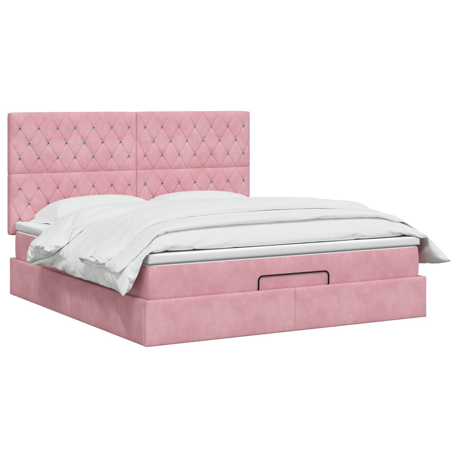 Ottoman bed met matras met hoofdeinde Roze 180 x 200 cm Fluweel