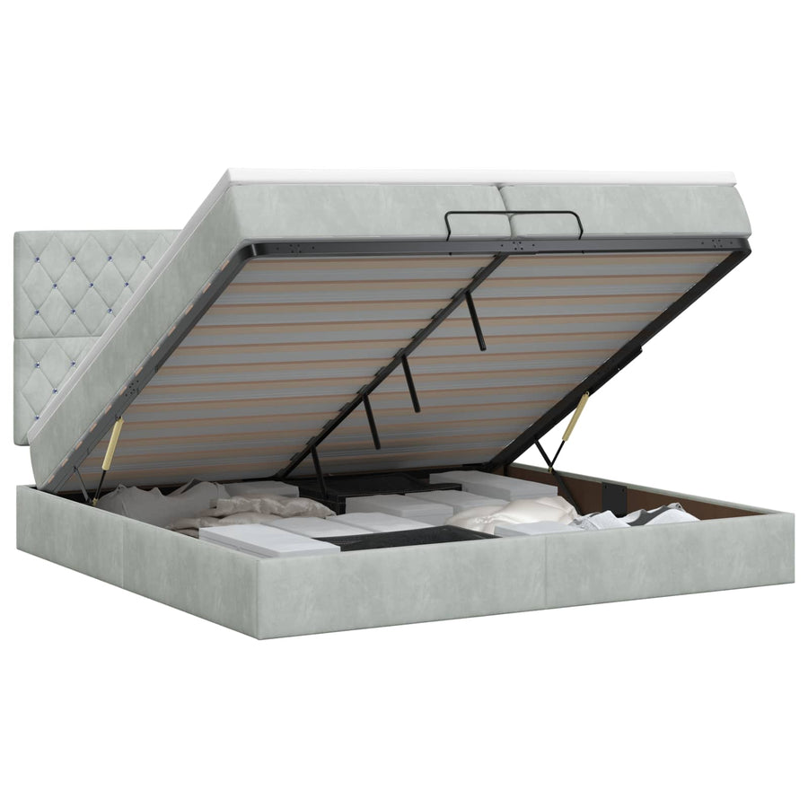 Ottoman bed met matras Lichtgrijs 200 x 200 cm Fluweel