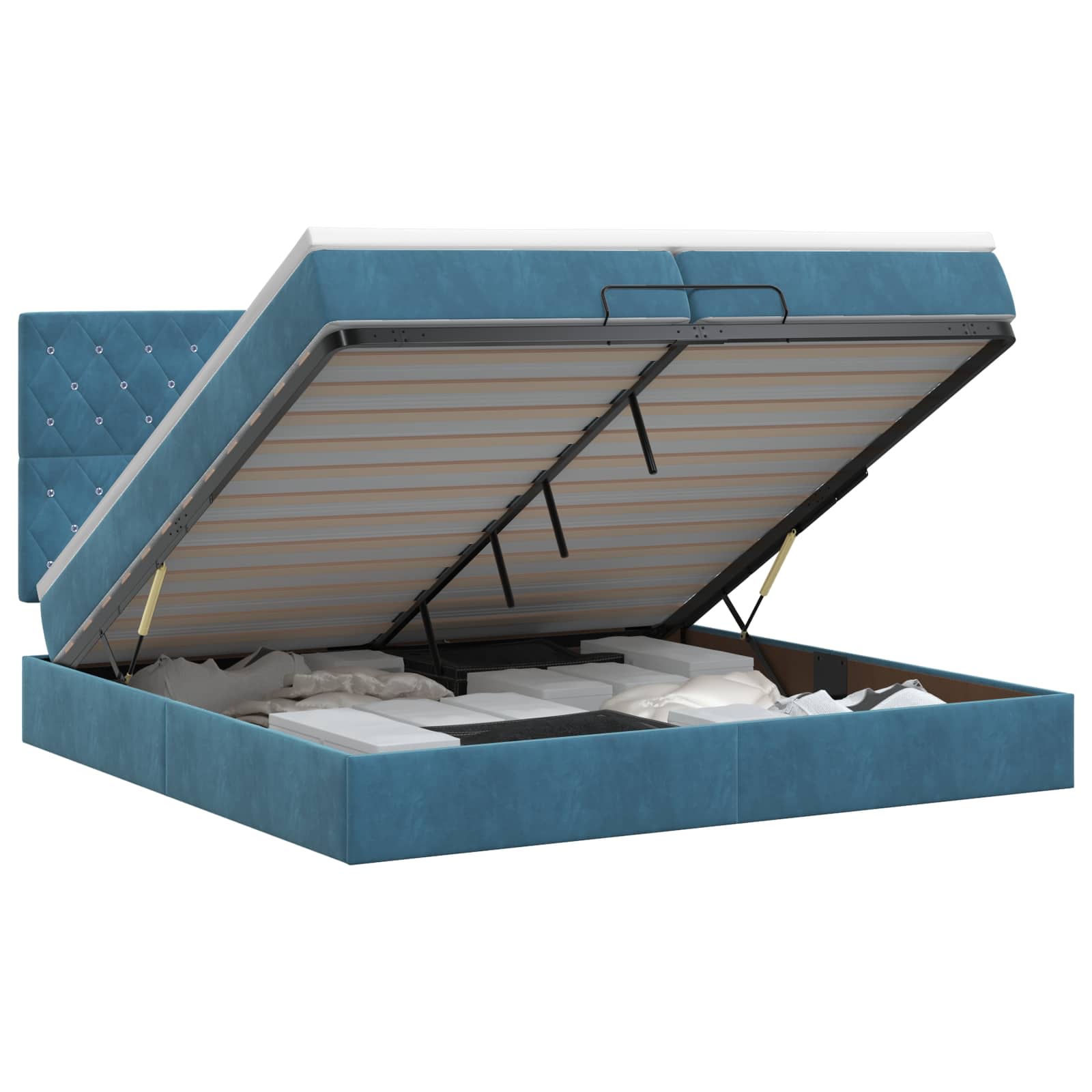 Ottoman bed met matras Donkerblauw 200 x 200 cm Fluweel