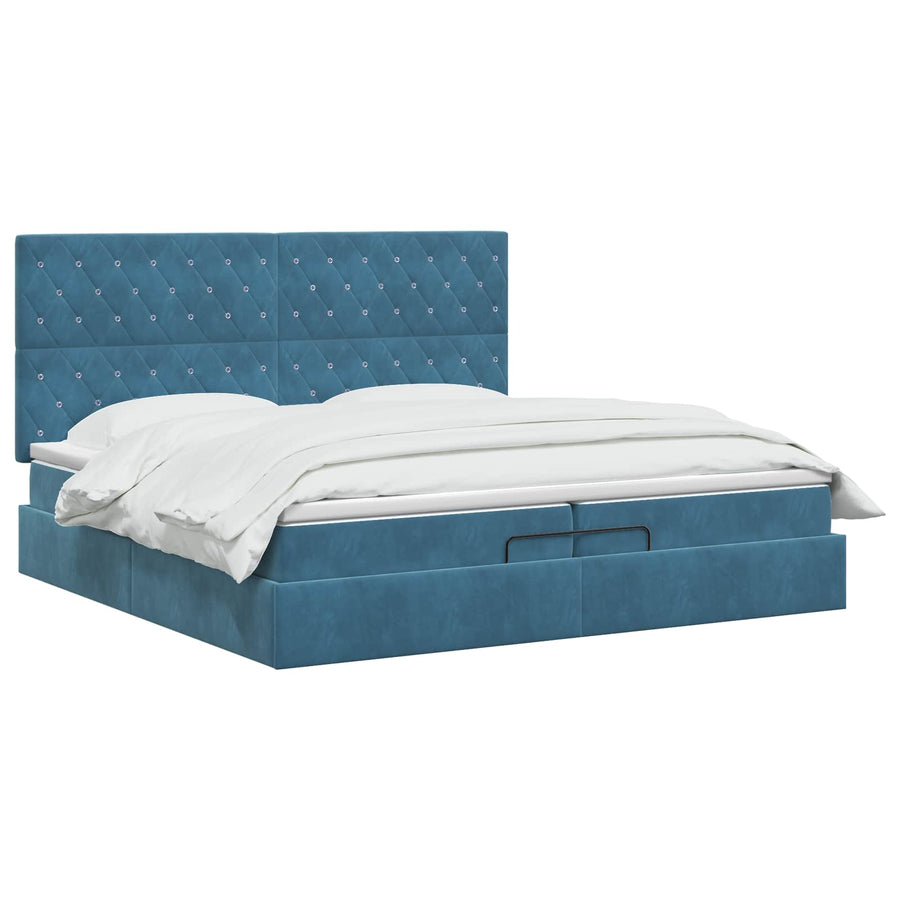 Ottoman bed met matras Donkerblauw 200 x 200 cm Fluweel