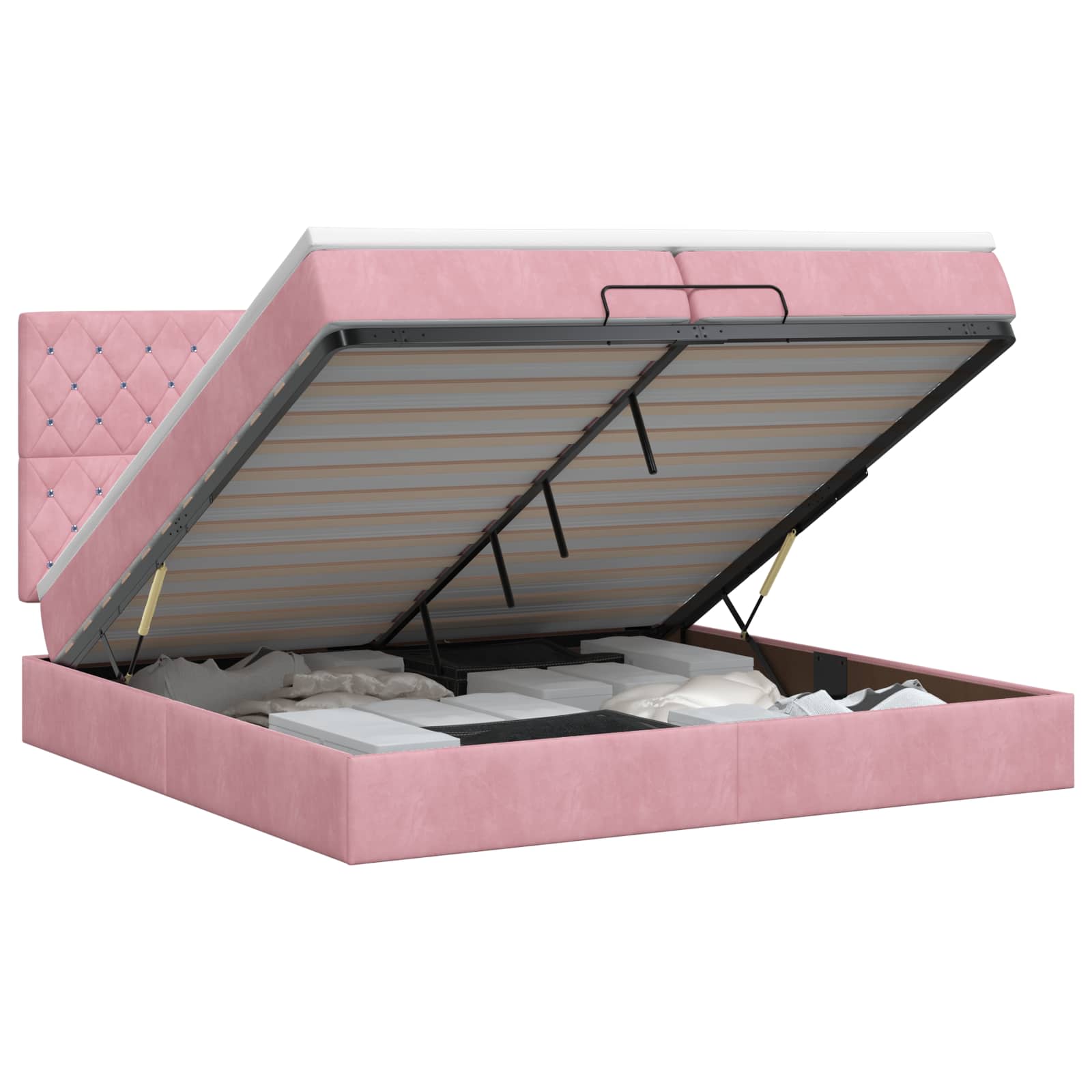 Ottoman bed met matras met hoofdeinde Roze 200 x 200 cm Fluweel
