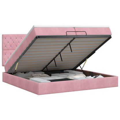 Ottoman bed met matras met hoofdeinde Roze 200 x 200 cm Fluweel