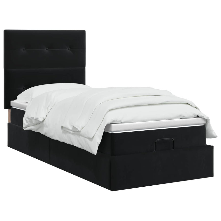 Ottoman bed met matras met hoofdeinde Zwart 80 x 200 cm Fluweel