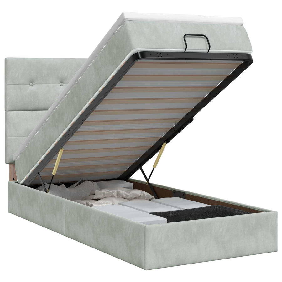 Ottoman bed met matras Lichtgrijs 100 x 200 cm Fluweel