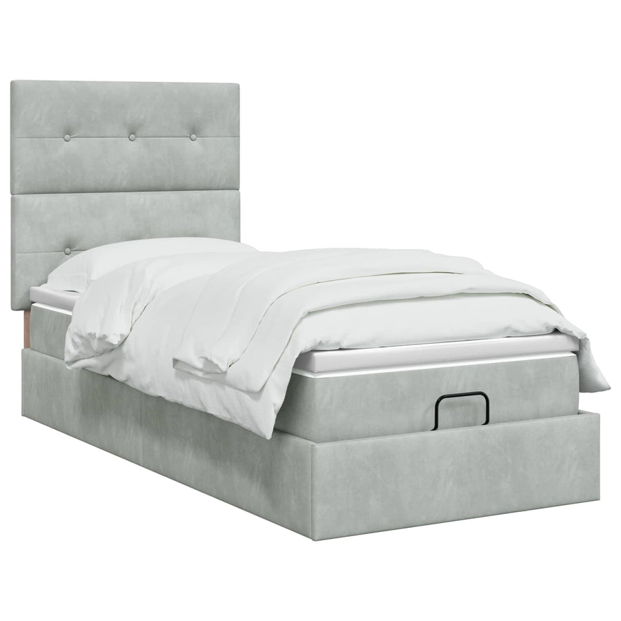 Ottoman bed met matras Lichtgrijs 100 x 200 cm Fluweel