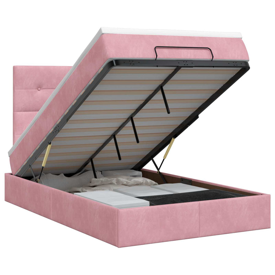 Ottoman bed met matras met hoofdeinde Roze 120 x 190 cm Fluweel