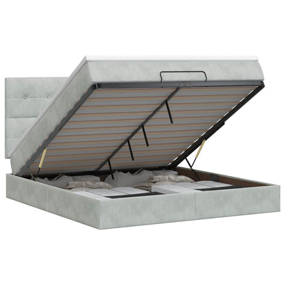 Ottoman bed met matras Lichtgrijs 140 x 190 cm Fluweel