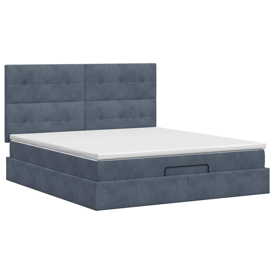 Ottoman bed met matras Donkergrijs 140 x 200 cm Fluweel