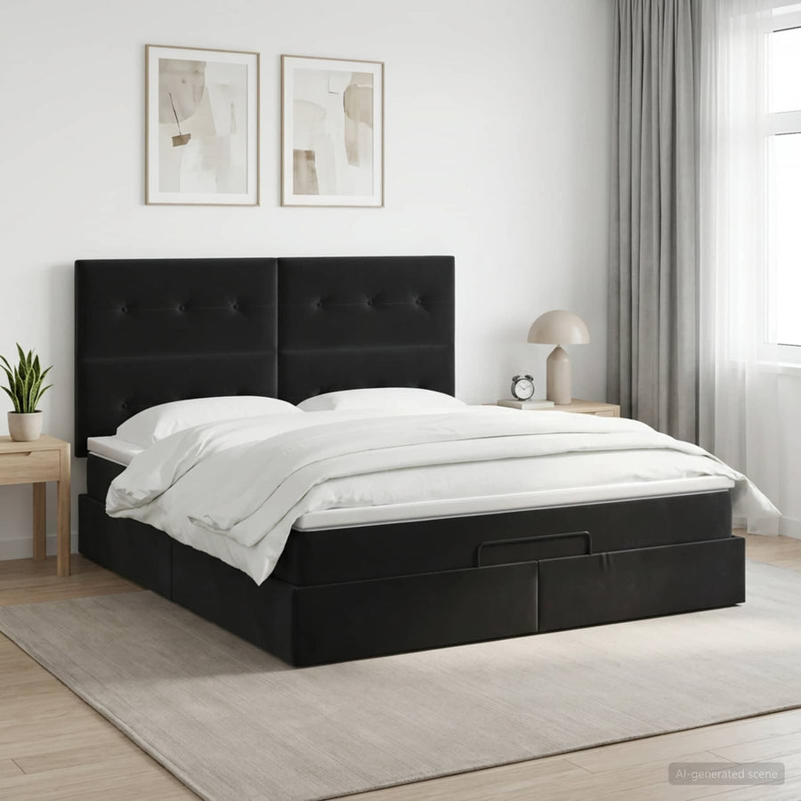 Ottoman bed met matras Zwart 160 x 200 cm Fluweel