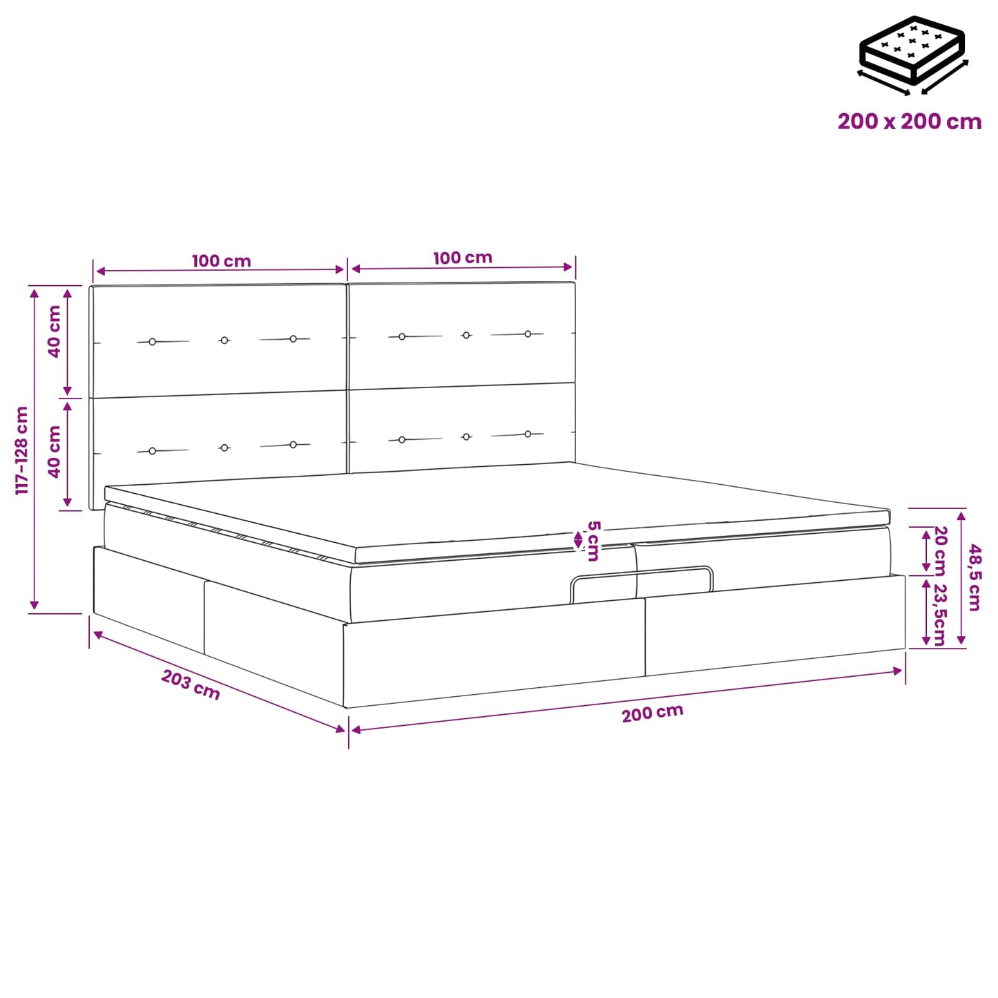 Ottoman bed met matras Zwart 200 x 200 cm Fluweel