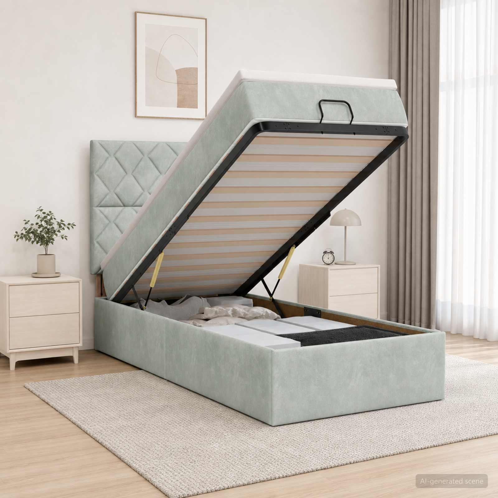 Ottoman Bed met Matrassen en LED Lichtgrijs 100 x 200 cm
