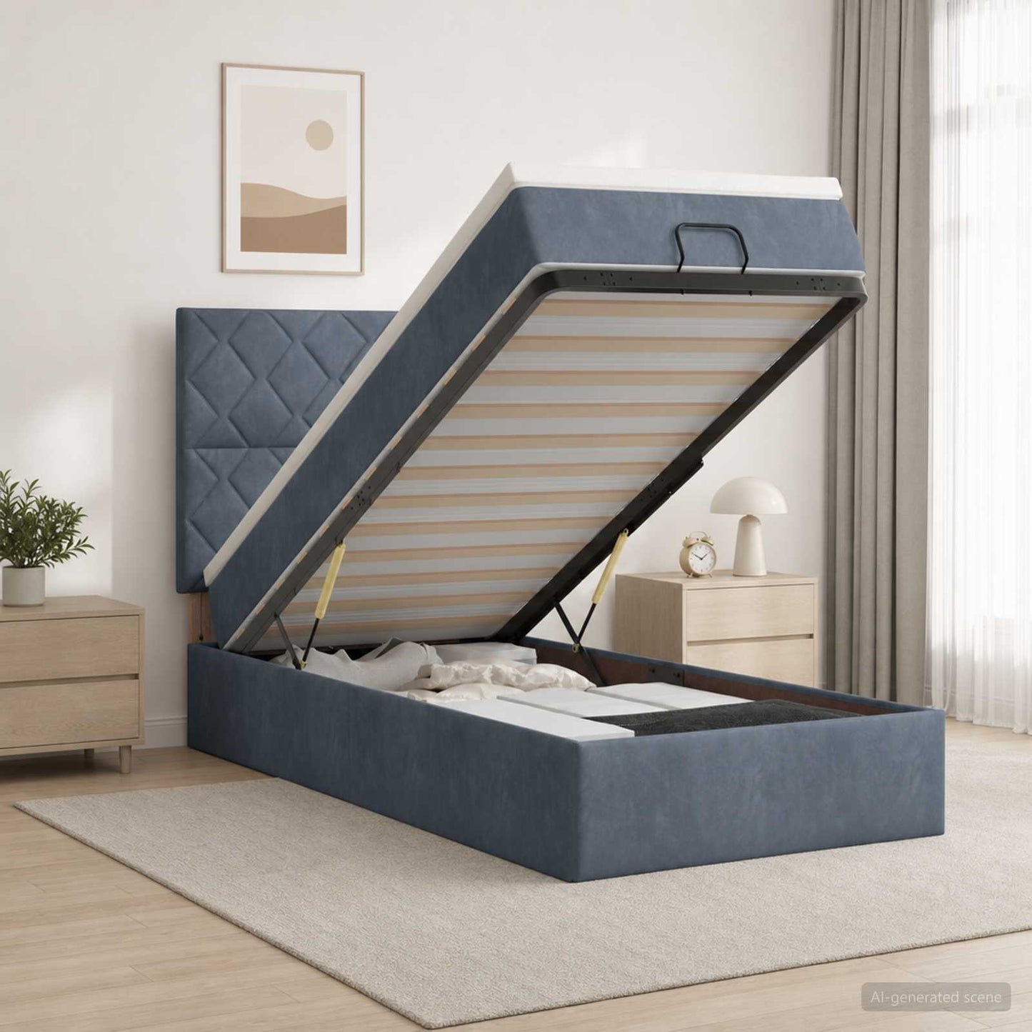 Ottoman Bed met Matrassen en LED Donkergrijs 100 x 200 cm