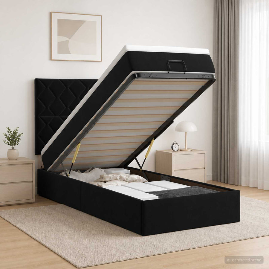 Ottoman bed met matras met hoofdeinde Zwart 80 x 200 cm Fluweel