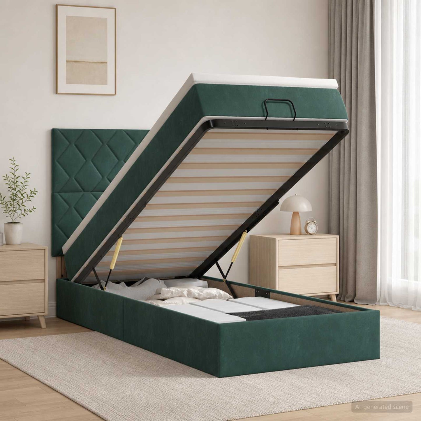 Ottoman bed met matras Donkergroen 80 x 200 cm Fluweel
