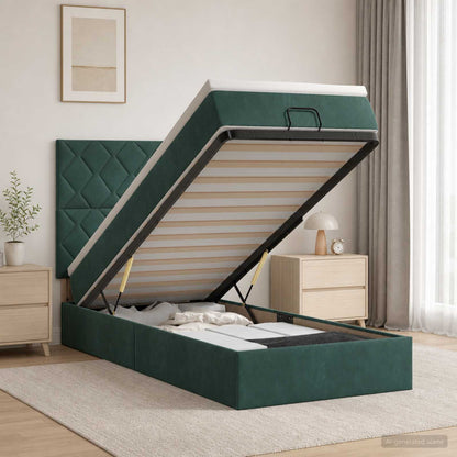 Ottoman bed met matras Donkergroen 80 x 200 cm Fluweel