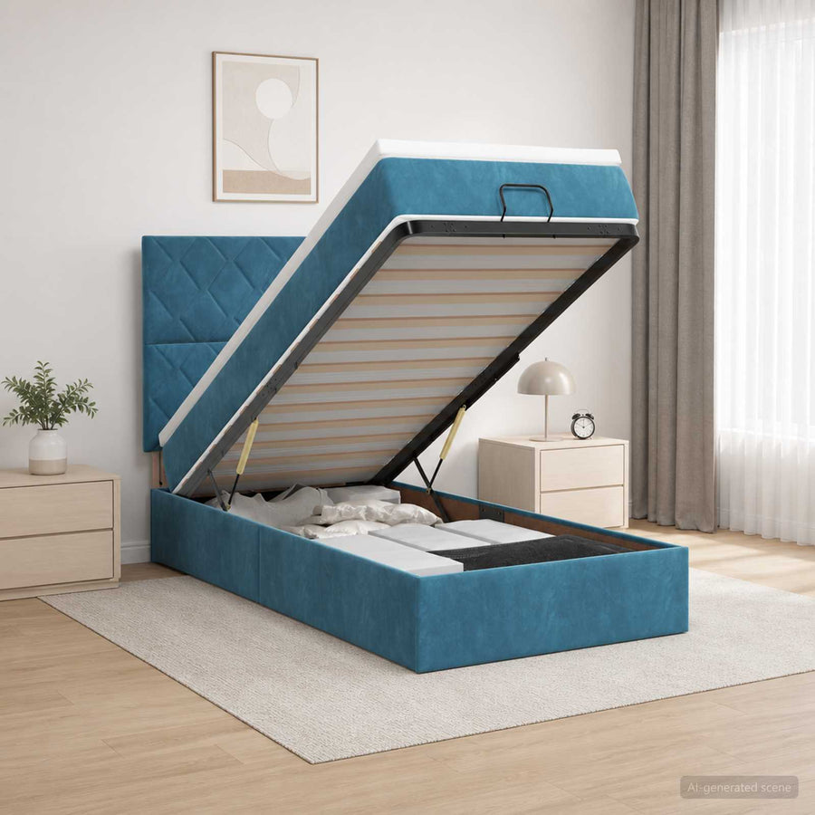 Ottoman Bed met Matrassen en LED Donkerblauw 80 x 200 cm