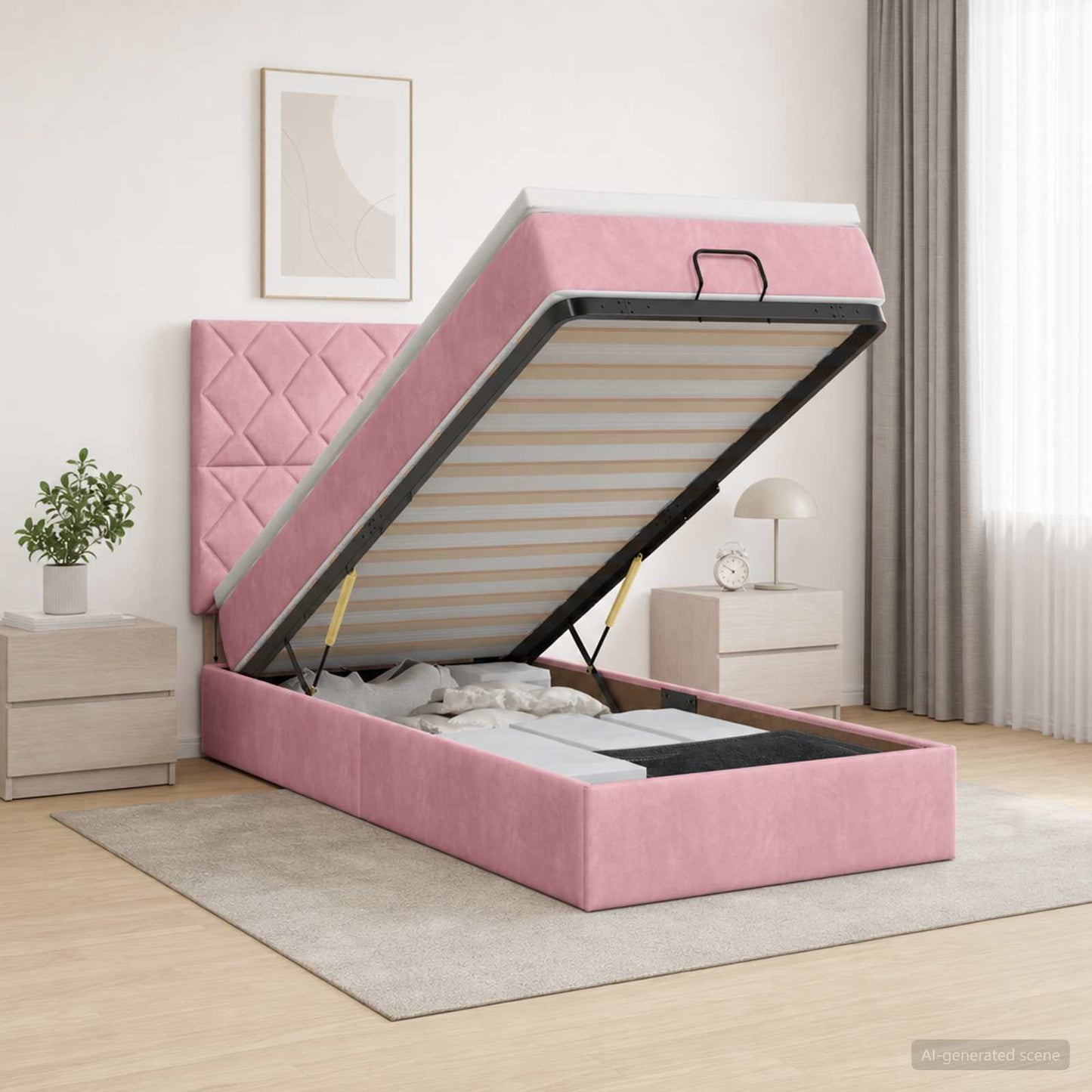 Ottoman bed met matras met hoofdeinde Roze 100 x 200 cm Fluweel