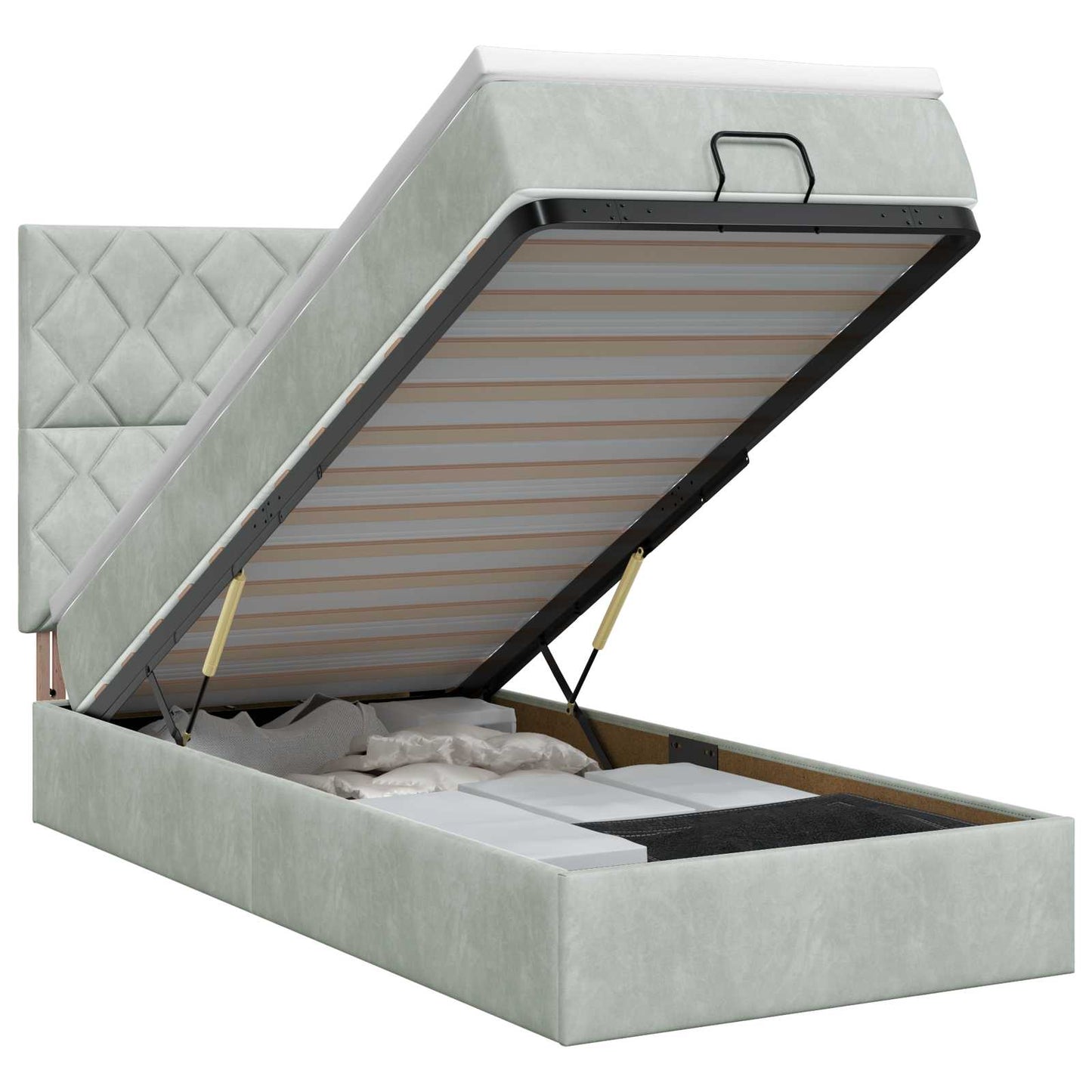 Ottoman bed met matras Lichtgrijs 90 x 190 cm Fluweel