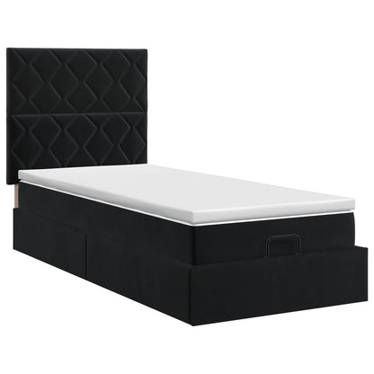 Ottoman bed met matras met hoofdeinde Zwart 90 x 190 cm Fluweel