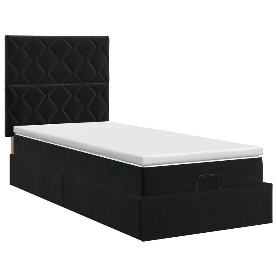 Ottoman bed met matras met hoofdeinde Zwart 90 x 200 cm Fluweel