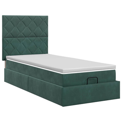Ottoman bed met matras Donkergroen 90 x 200 cm Fluweel