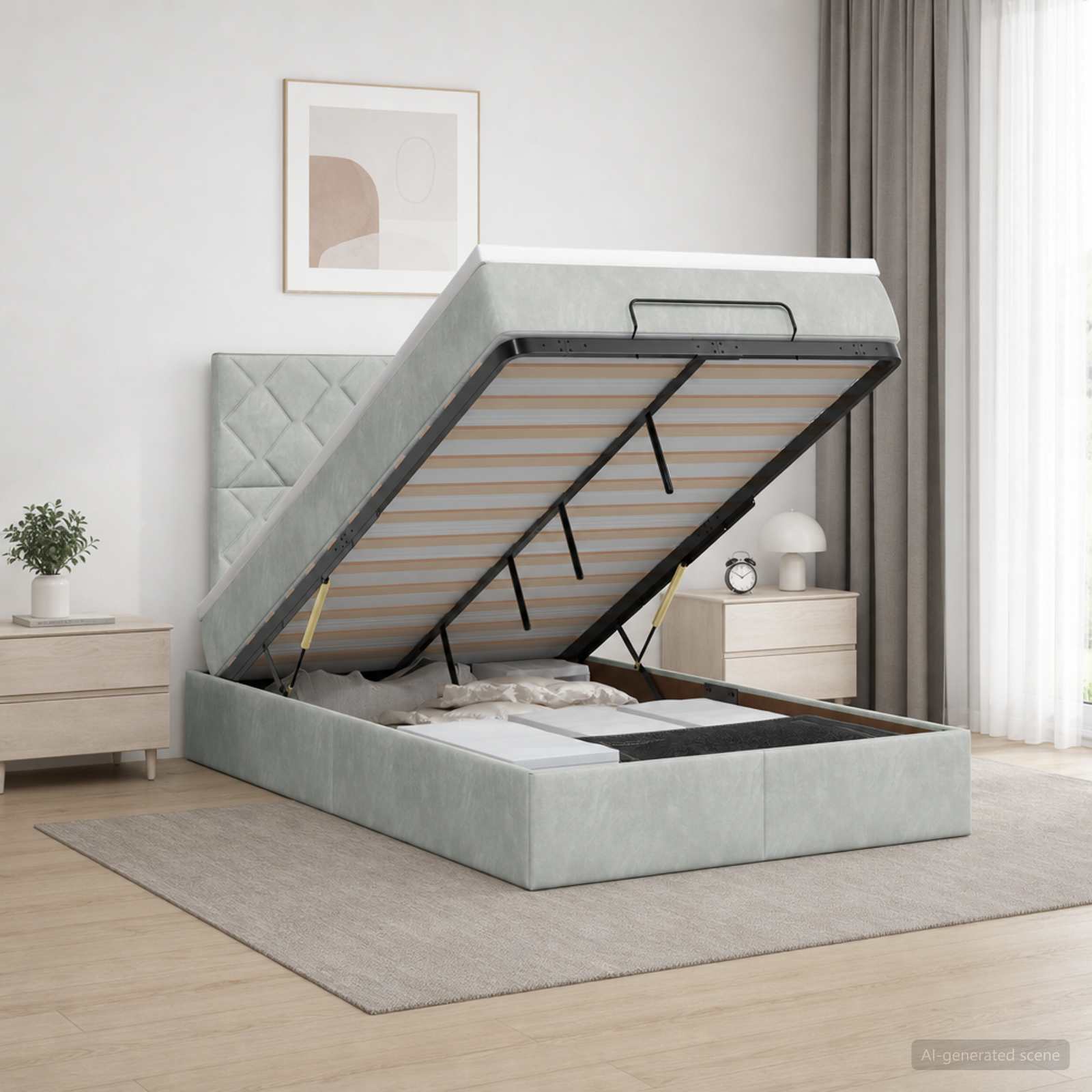 Ottoman Bed met Matrassen en LED Lichtgrijs 120 x 200 cm