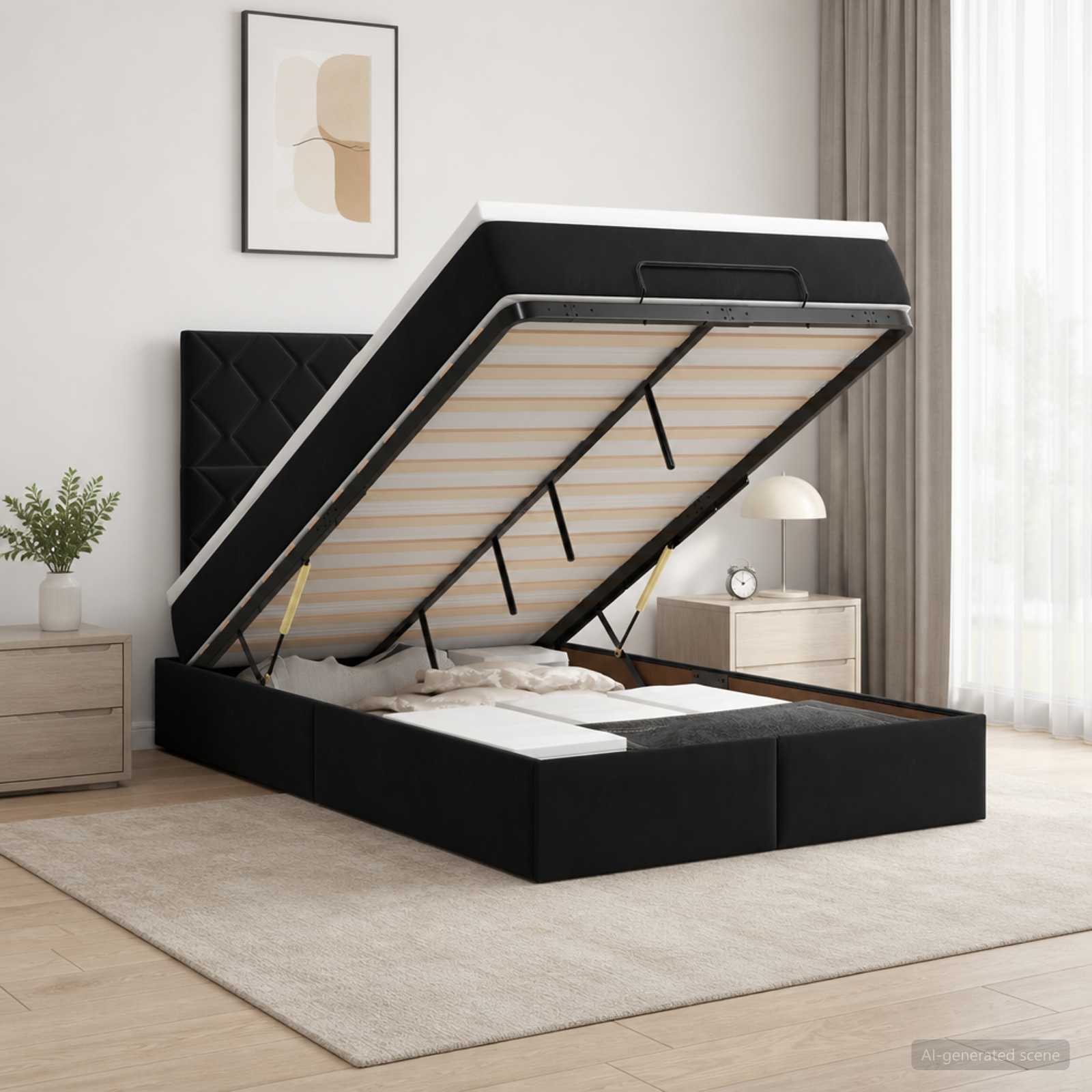 Ottoman bed met matras Zwart 120 x 190 cm Fluweel