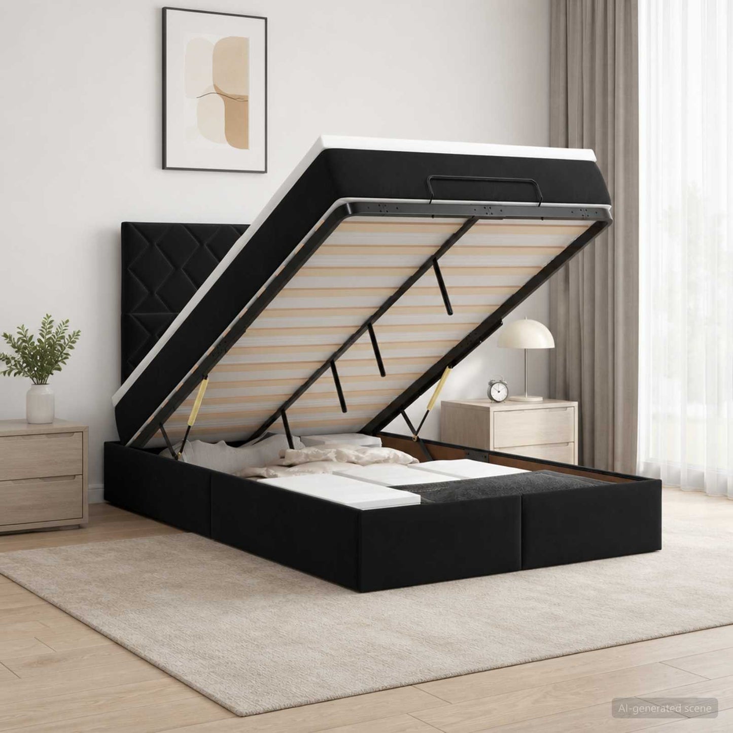 Ottoman Bed met Matrassen en LED Zwart 120 x 190 cm fluweel