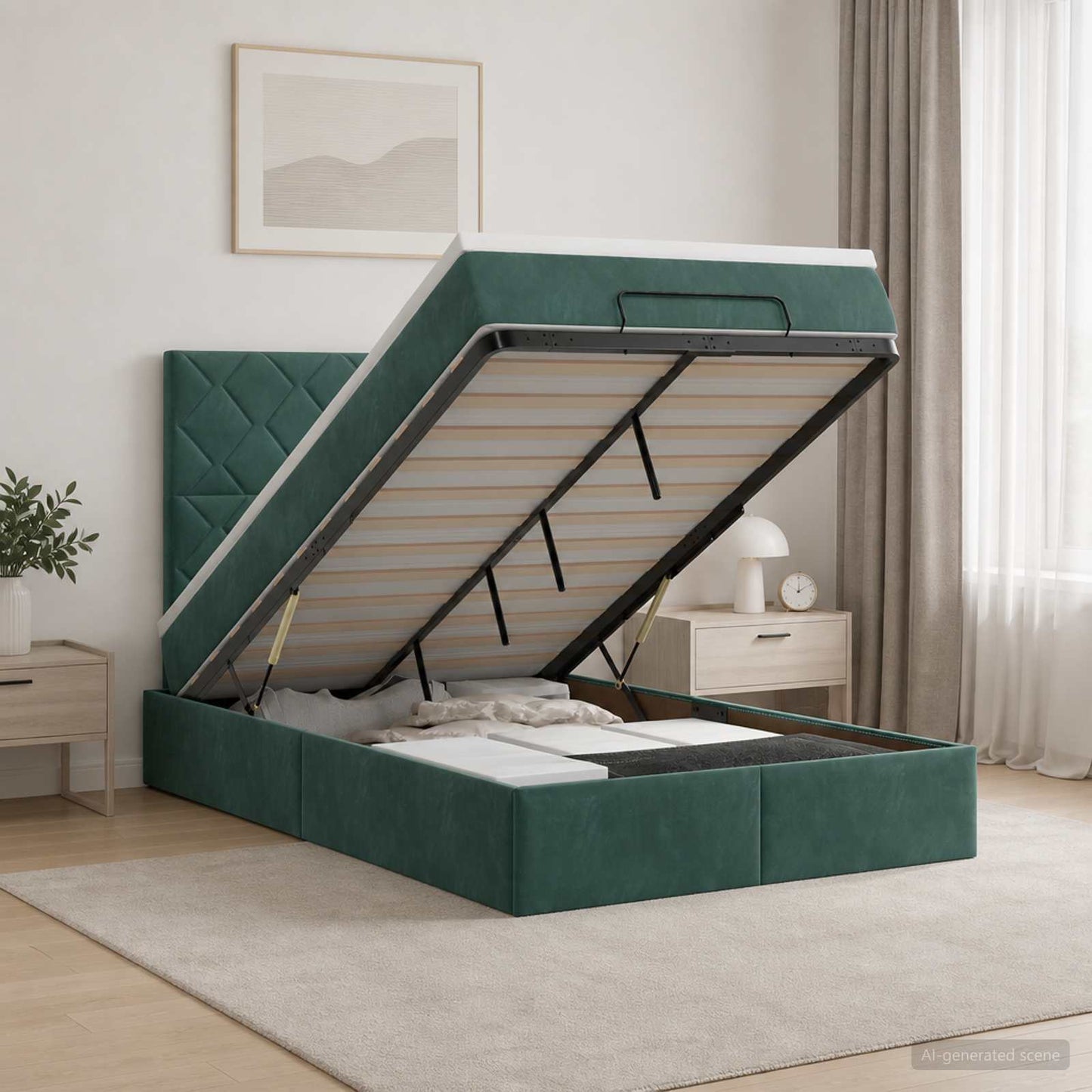 Ottoman Bed met Matrassen en LED Donkergroen 120 x 200 cm