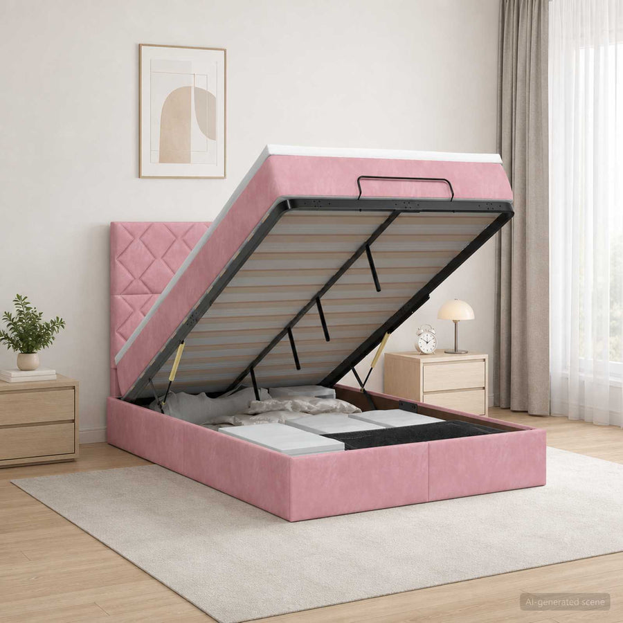 Ottoman bed met matras met hoofdeinde Roze 120 x 190 cm Fluweel