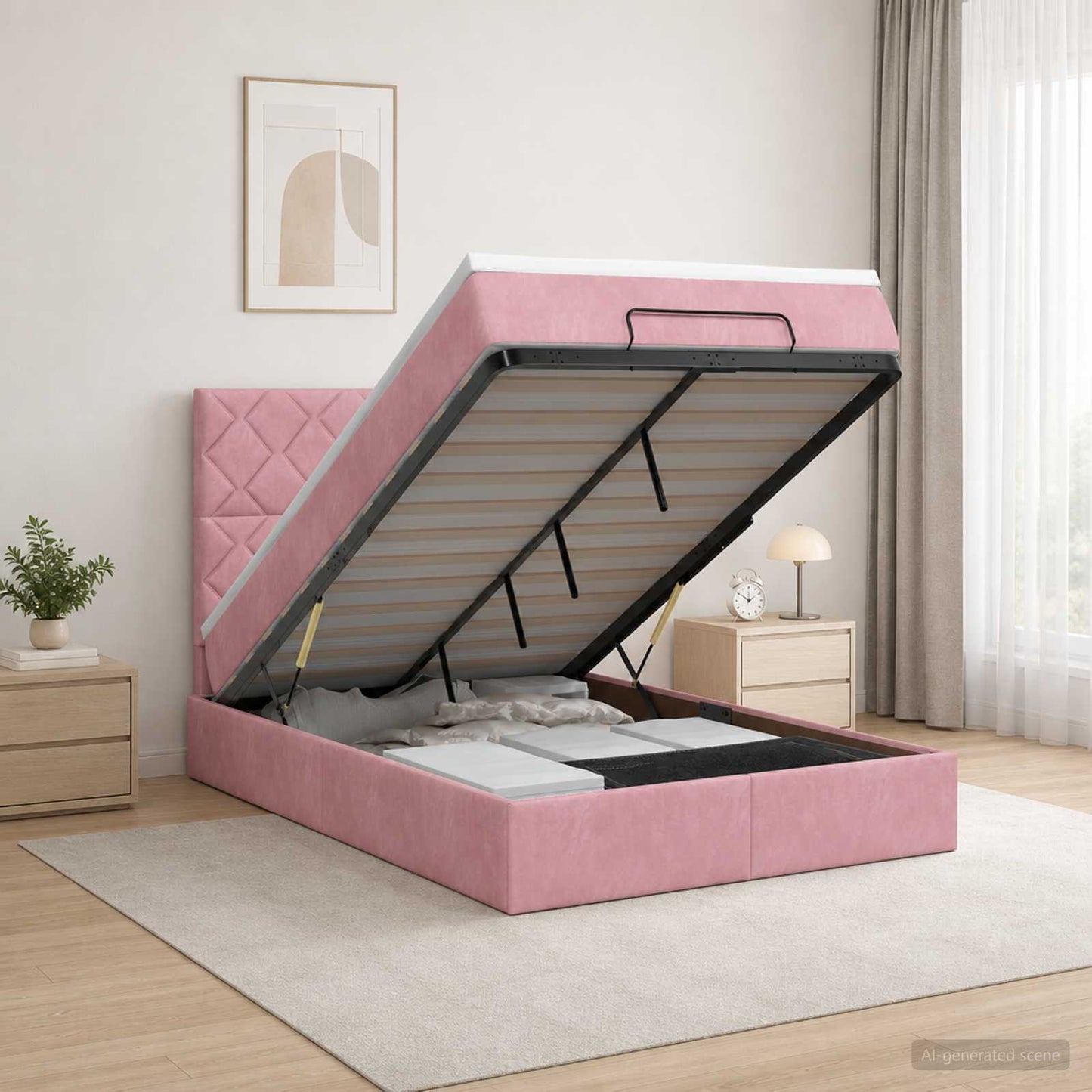Ottoman Bed met Matrassen en LED Roze 120 x 190 cm fluweel