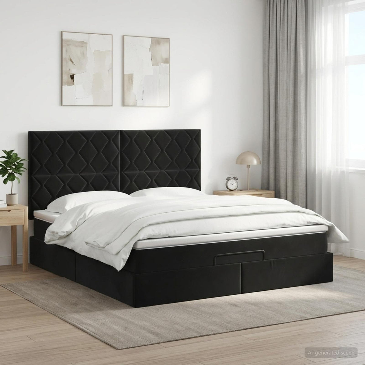 Ottoman bed met matras Zwart 140 x 190 cm Fluweel