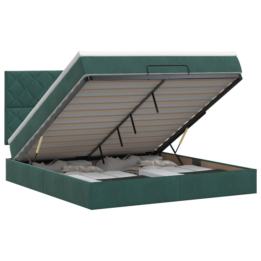 Ottoman bed met matras Donkergroen 180 x 200 cm Fluweel