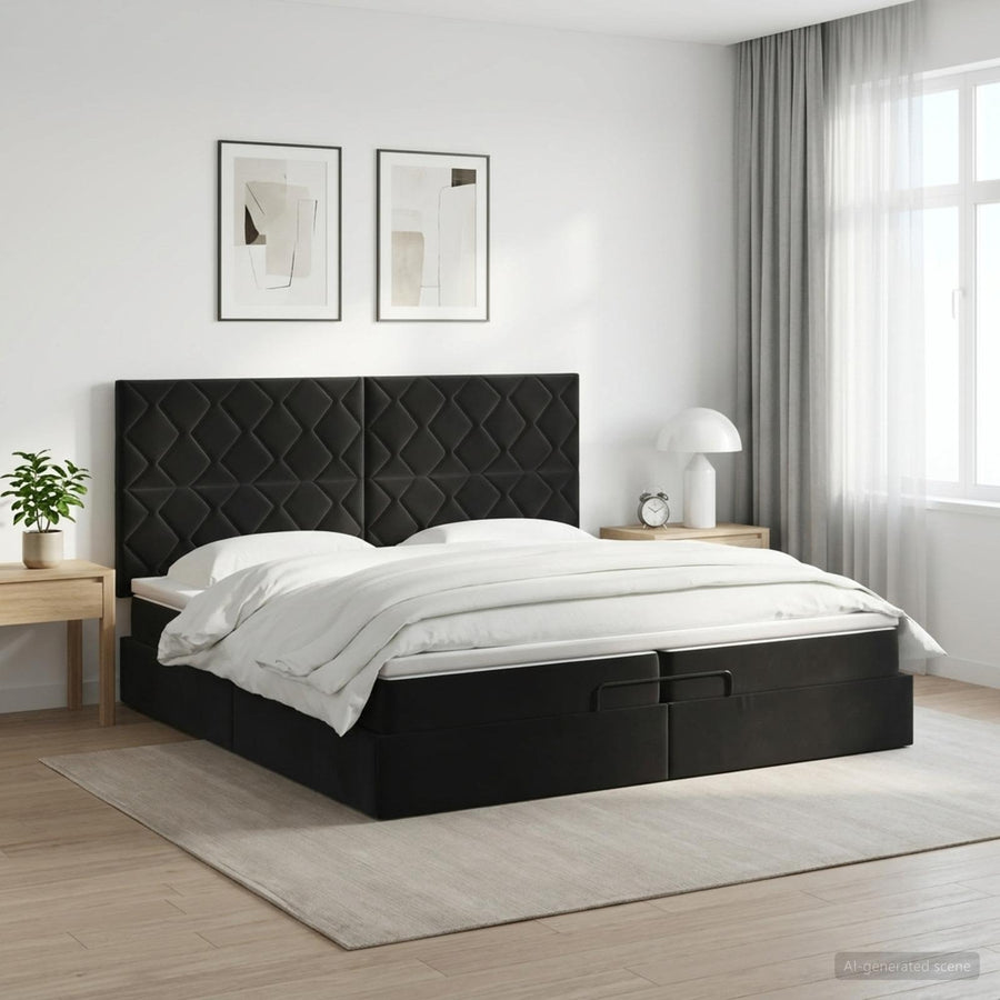Ottoman bed met matras Zwart 200 x 200 cm Fluweel