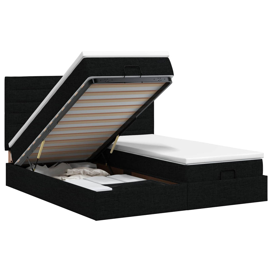 Ottoman bed met matras met hoofdeinde 2 st Zwart Stof