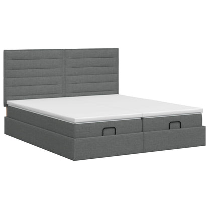 Ottoman bed met matras met hoofdeinde 2 st Donkergrijs Stof