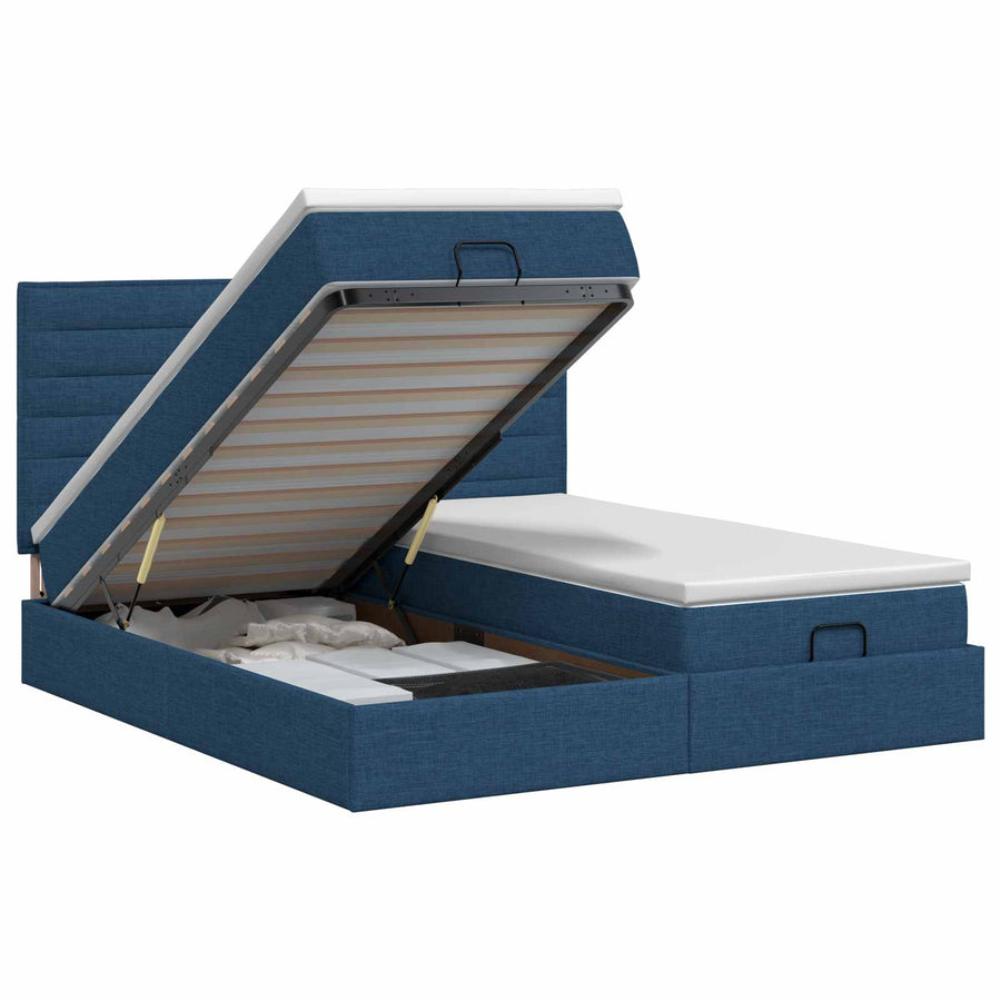Ottoman bed met matras met hoofdeinde 2 st Blauw Stof