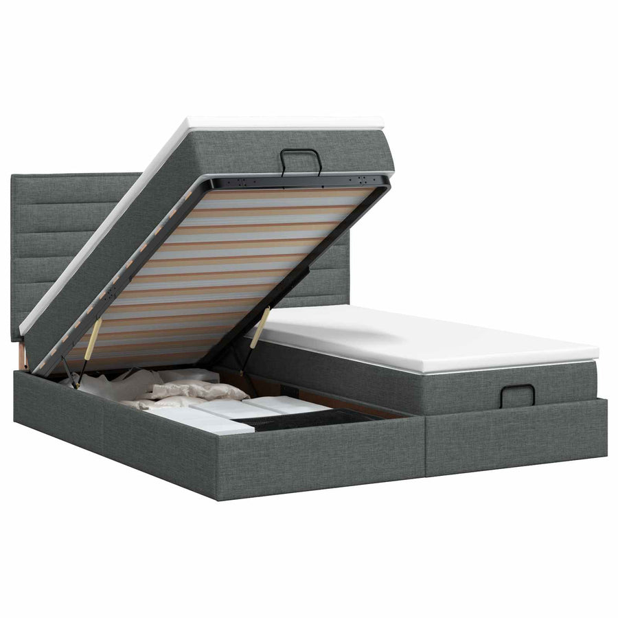 Ottoman bed met matras met hoofdeinde 2 st Donkergrijs Stof