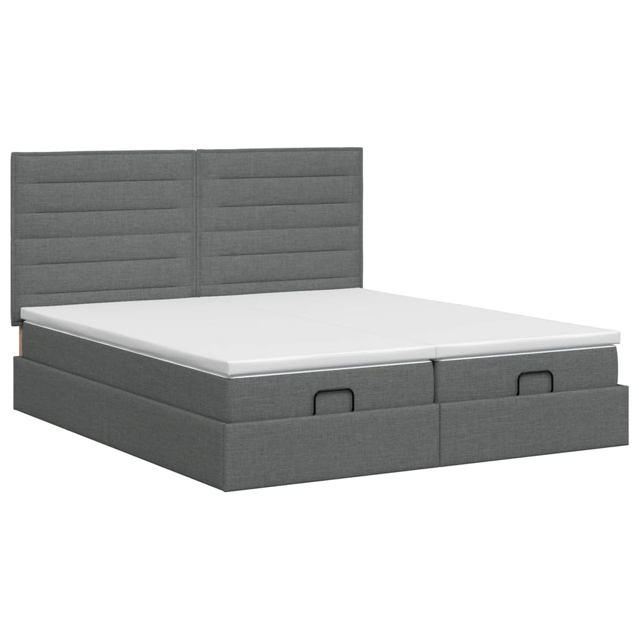 Ottoman bed met matras met hoofdeinde 2 st Donkergrijs Stof