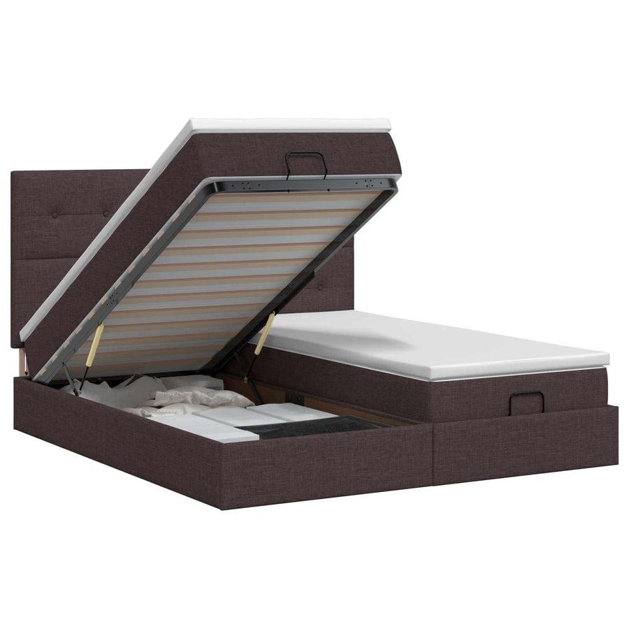Ottoman bed met matras met hoofdeinde 2 st Donkerbruin Stof
