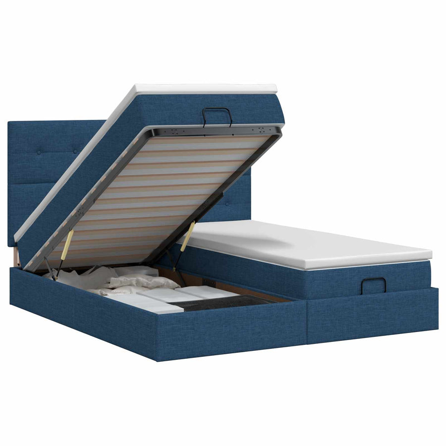 Ottoman bed met matras met hoofdeinde 2 st Blauw Stof