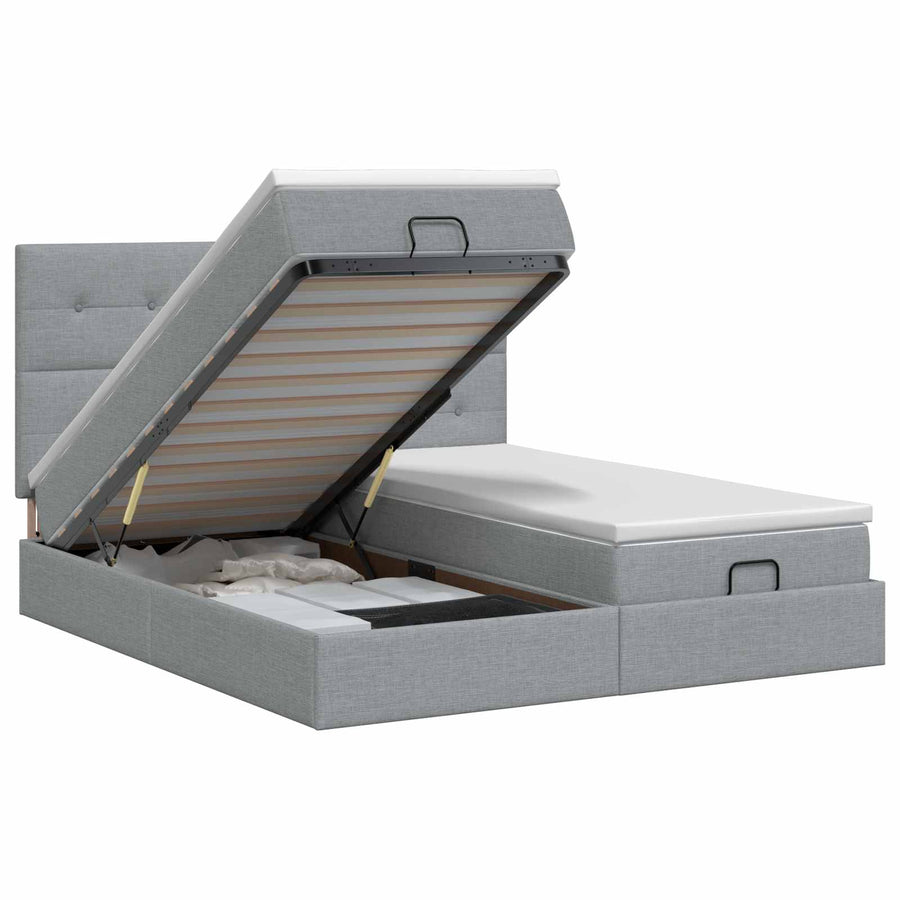 Ottoman bed met matras met hoofdeinde 2 st Lichtgrijs Stof