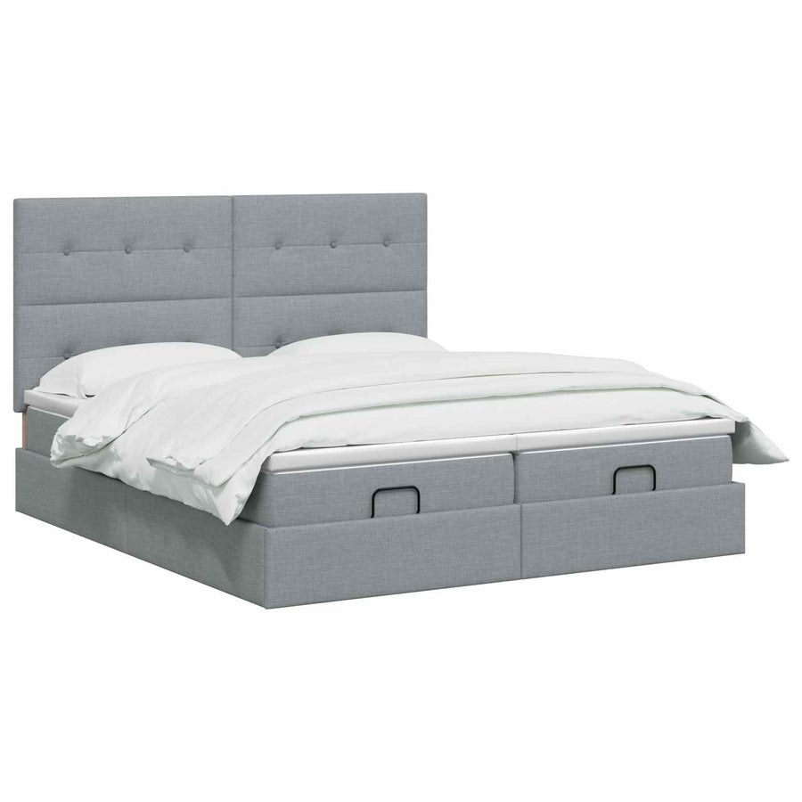 Ottoman bed met matras met hoofdeinde 2 st Lichtgrijs Stof