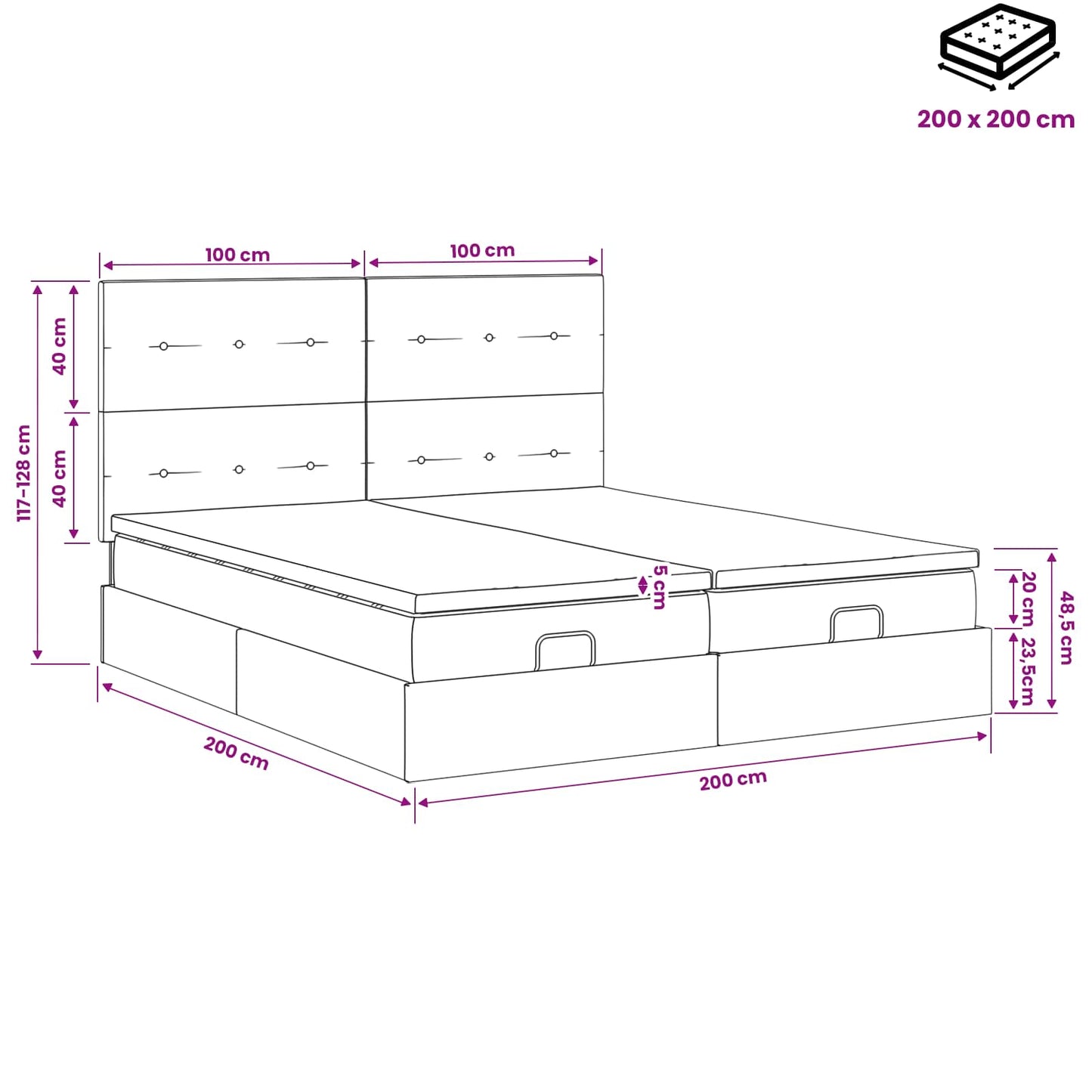Ottoman bed met matras met hoofdeinde 2 st Lichtgrijs Stof